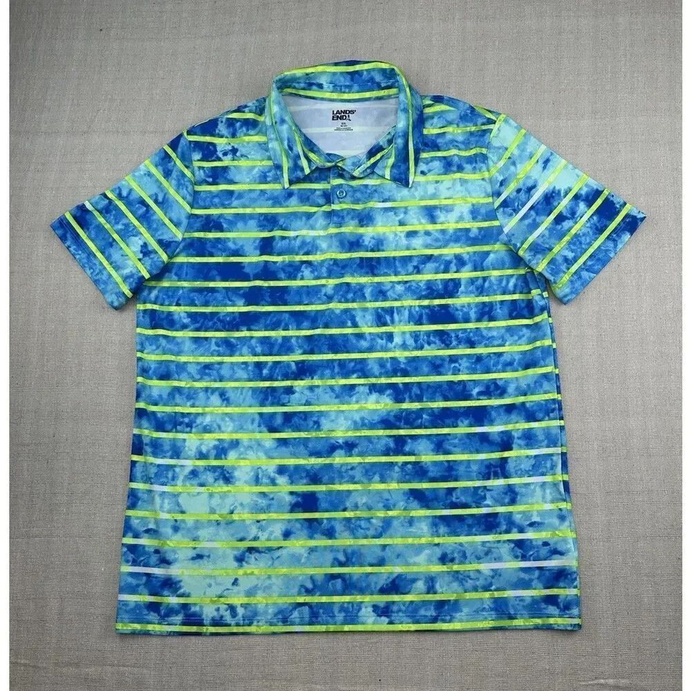 Lands End Tie-Dye Striped Polo Shirt Boys Size XXL 18H-20H Polyester